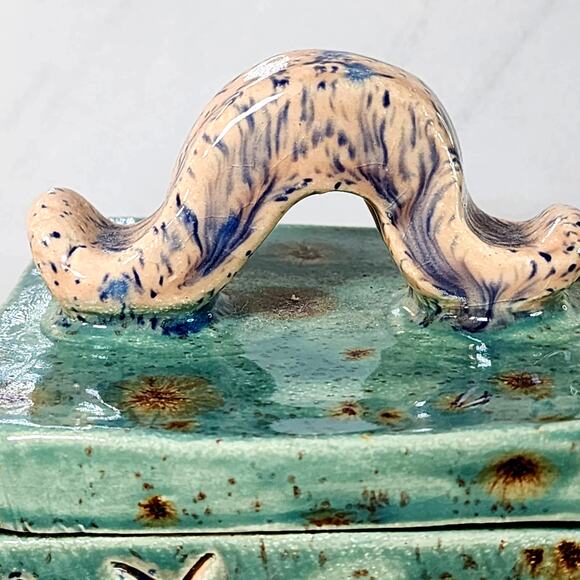 Handcrafted Studio Pottery Teapot–Signed Ceramic Engraved Tree & Building Design - Picture 6 of 9